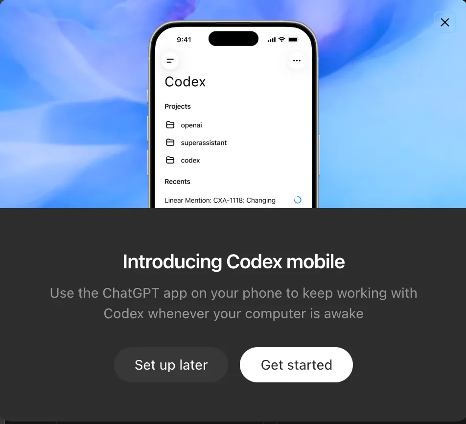 ChatGPT 手机 app 里的 Codex 入口：Introducing Codex mobile